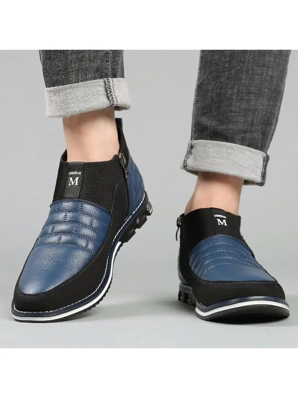 Men's Black & Blue Grid Textured Two-tone Flexible Derby Oxfords Dress Sneakers